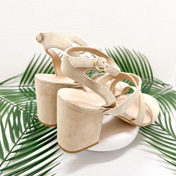 STUART WEITZMAN Beige Ave Ankle 75 Suede Open Toe Ankle Strap Sandal 8.5B NWOB - Picture 5 of 12